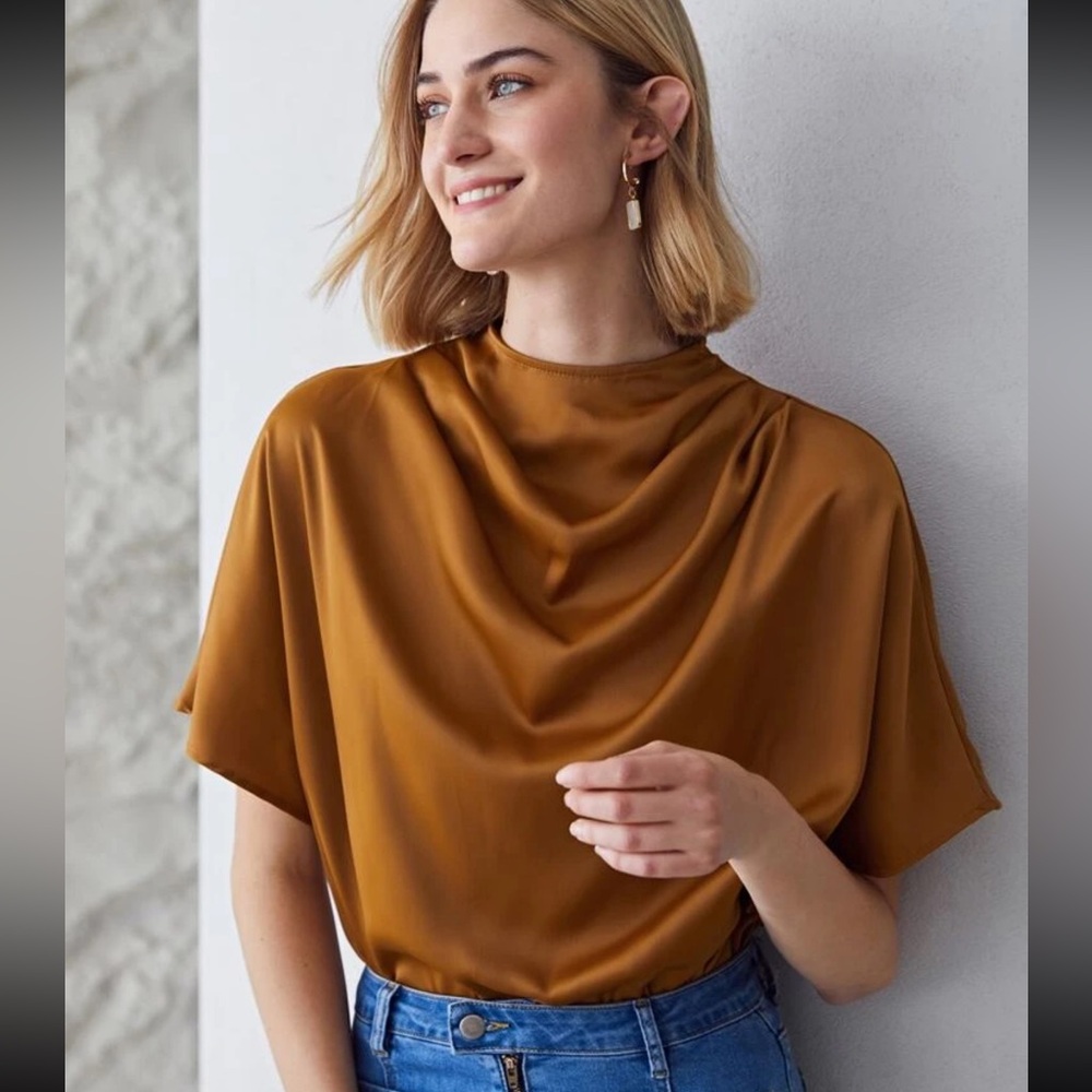 Elegant Brown Satin Blouse